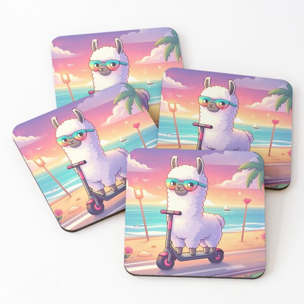 Item preview, A funny white llama rides an electric scooter on the beach. designed and sold by ART-POD-PL.