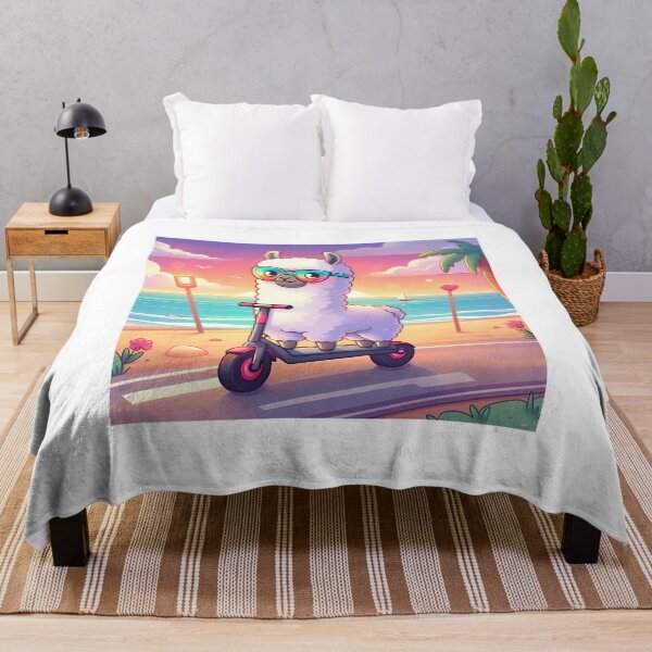 Item preview, A funny white llama rides an electric scooter on the beach. designed and sold by ART-POD-PL.