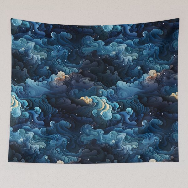 Item preview, Pulsing Waves: Whimsical Night Sky Seascape designed and sold by YYWDesigns.
