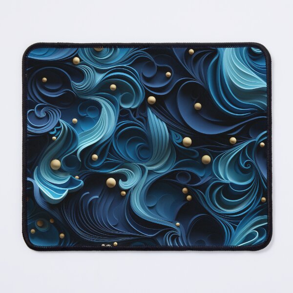 Item preview, Dark Whimsical Blue & Gold 3D Waves designed and sold by YYWDesigns.