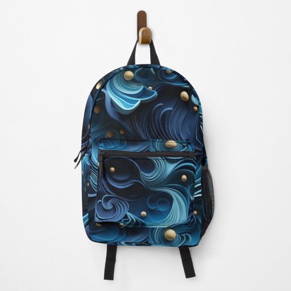 Item preview, Dark Whimsical Blue & Gold 3D Waves designed and sold by YYWDesigns.
