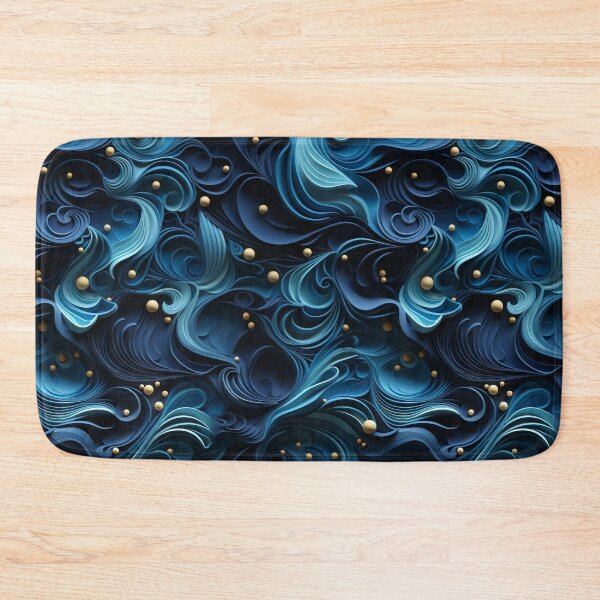 Item preview, Dark Whimsical Blue & Gold 3D Waves designed and sold by YYWDesigns.