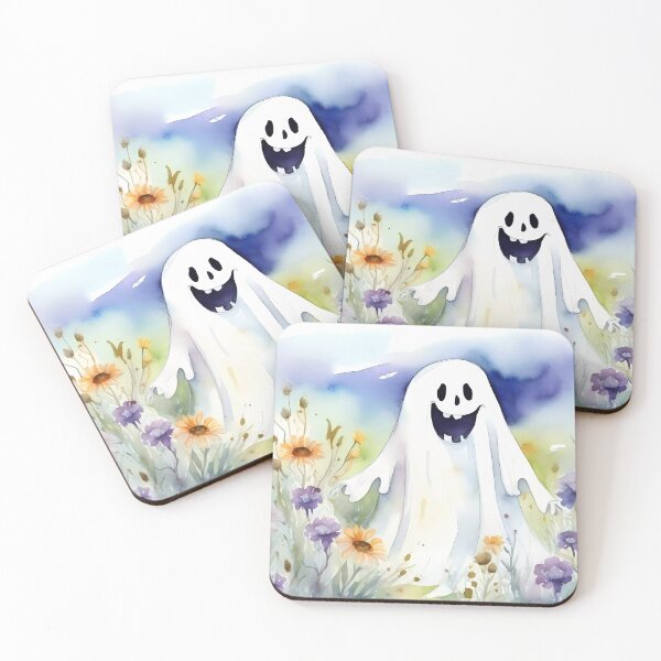 Item preview, happy ghost watercolor helloween artwork designed and sold by lamp148.