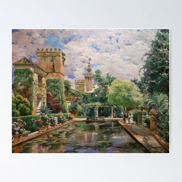 Item preview, Jardines del Alcázar, Sevilla, Castle Garden of the Poets landscape water lilies and oasis painting by Manuel García Rodríguez designed and sold by Jéanpaul  Ferro.