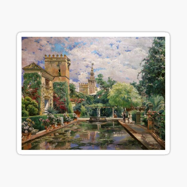 Item preview, Jardines del Alcázar, Sevilla, Castle Garden of the Poets landscape water lilies and oasis painting by Manuel García Rodríguez designed and sold by Jéanpaul  Ferro.