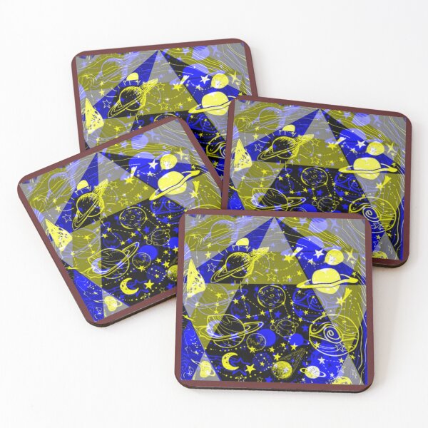 Item preview, cosmic fantasy, geometric shapes and optical effects, bright colors, blue and yellow designed and sold by Creativesphotos.