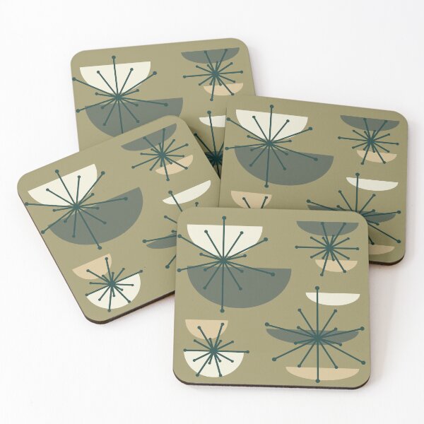 Item preview, Midcentury Art Bowls Starbursts Olive designed and sold by thepixelgarden.