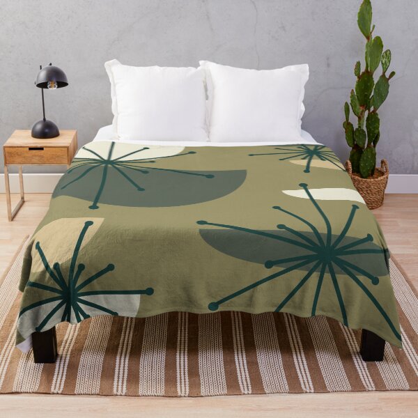 Item preview, Midcentury Art Bowls Starbursts Olive designed and sold by thepixelgarden.