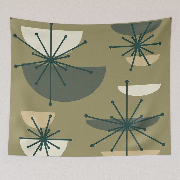 Item preview, Midcentury Art Bowls Starbursts Olive designed and sold by thepixelgarden.