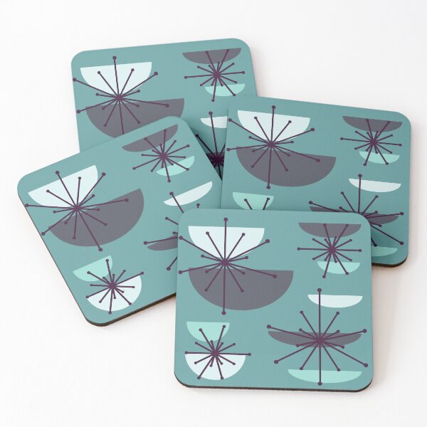 Item preview, Midcentury Art Bowls Starbursts Teal designed and sold by thepixelgarden.