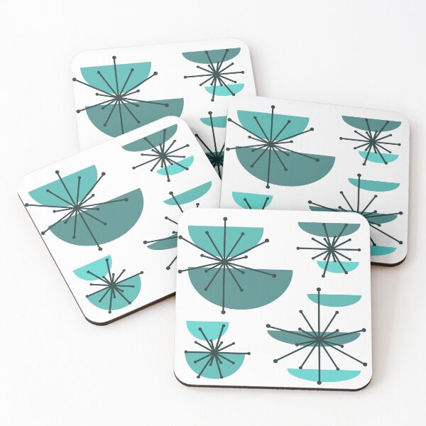Item preview, Midcentury Art Bowls Starbursts Turquoise designed and sold by thepixelgarden.