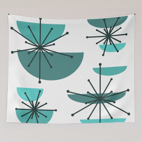Item preview, Midcentury Art Bowls Starbursts Turquoise designed and sold by thepixelgarden.