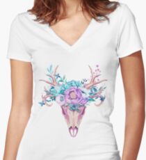 Skull and flowers Women's Fitted V-Neck T-Shirt