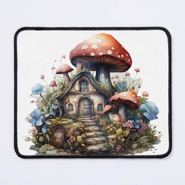 Item preview, Watercolor Mushroom Cottage Woodland Gnome Cottagecore Cabin designed and sold by InkwaveDesigns.