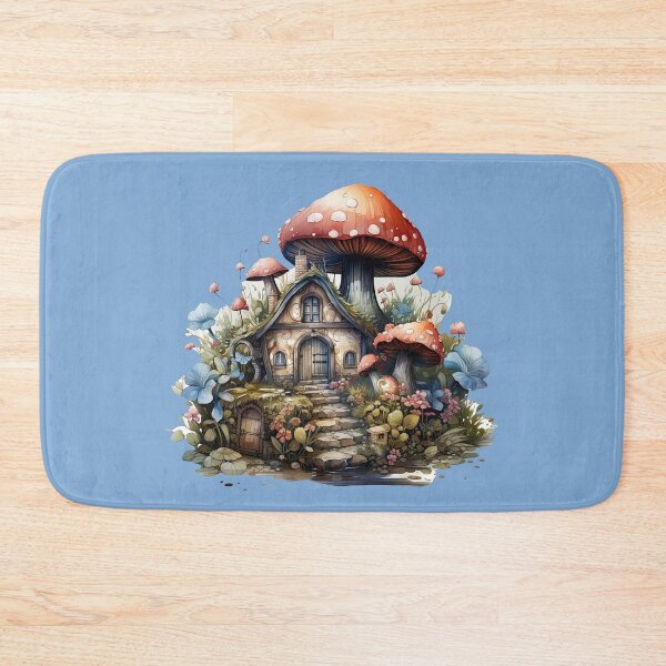 Item preview, Watercolor Mushroom Cottage Woodland Gnome Cottagecore Cabin designed and sold by InkwaveDesigns.