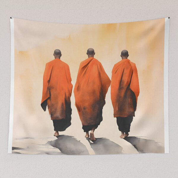 Item preview, Buddhist Monks Walking Watercolor | Zen Art | Spiritual Meditation Art designed and sold by Bob78669.