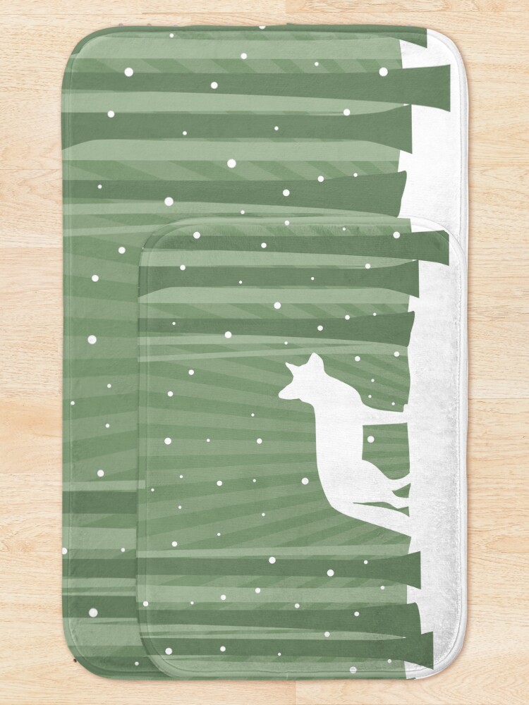 Thumbnail 5 of 6, Bath Mat, Snow Fox In the Winter Woods designed and sold by hidden-design.