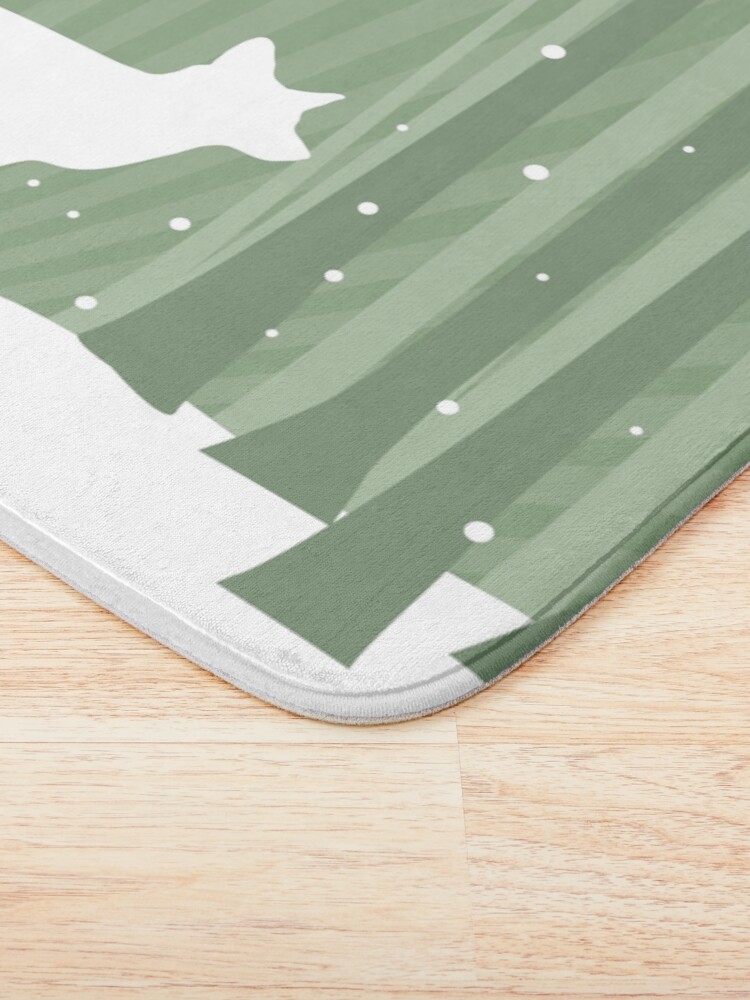 Thumbnail 3 of 6, Bath Mat, Snow Fox In the Winter Woods designed and sold by hidden-design.
