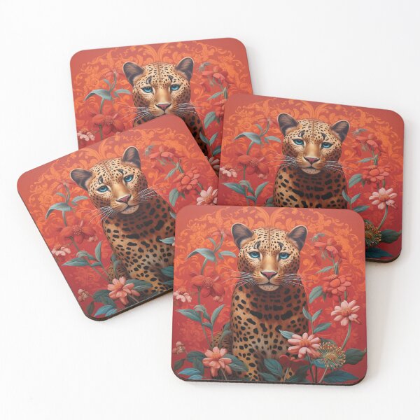 Item preview, Leopard Print with Flowers on red Ground designed and sold by poshprintlab.