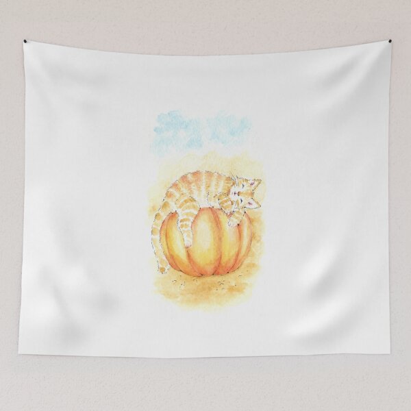 Item preview, Cat Sleeping on a Pumpkin Watercolour designed and sold by Brett Miley.