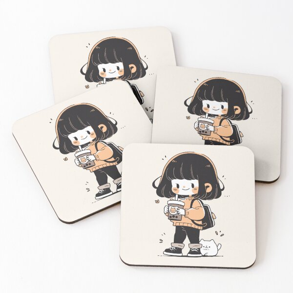 Item preview, Winter Girl with cat Cute Minimalist Cartoon Style Design  designed and sold by JadesignFang.