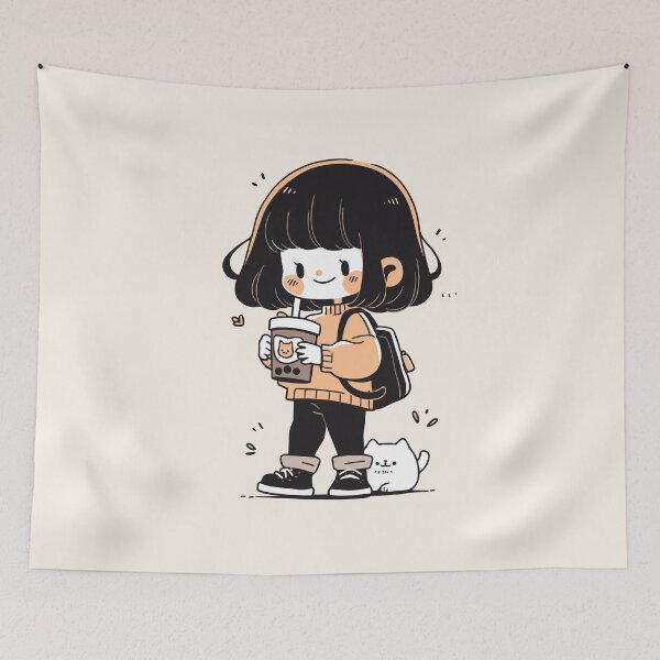 Item preview, Winter Girl with cat Cute Minimalist Cartoon Style Design  designed and sold by JadesignFang.