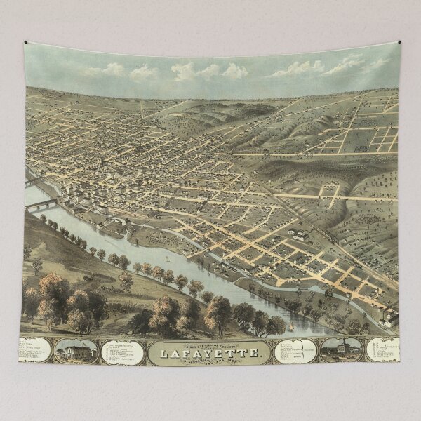 Item preview, Vintage Pictorial Map of Lafayette Indiana (1868) designed and sold by BravuraMedia.