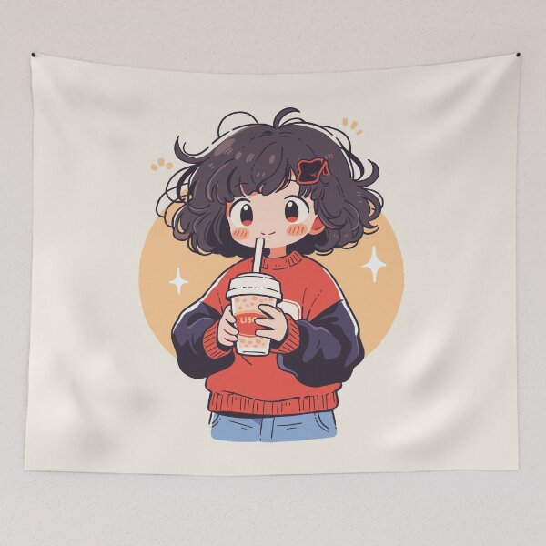 Item preview, Cosy Winter Warm Milk Tea Girl Cute Minimalist Cartoon Style Design designed and sold by JadesignFang.