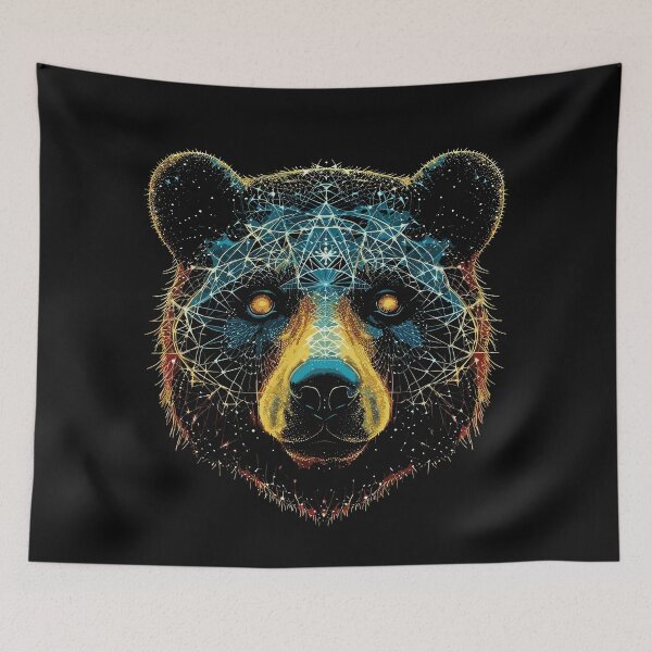 Item preview, Sacred Geometry Trippy Bear Art - Cosmic Vibes designed and sold by Mystikos Art.