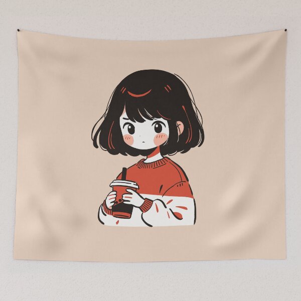 Item preview, Cosy Winter Coffee Girl Cute Minimalist Cartoon Style Design designed and sold by JadesignFang.