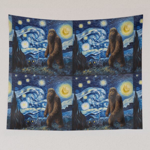 Artikelvorschau, Sasquatch Starry Night Bigfoot van Gogh Gemälde entworfen und verkauft von Vangoholic.