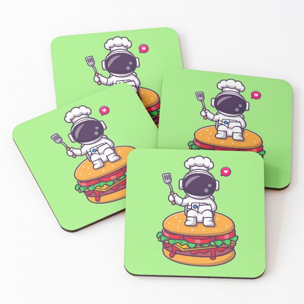 Item preview, Cute Astronaut Chef with Spatula on Burger - Cartoon Vector Icon designed and sold by hjian8219.