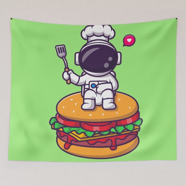 Item preview, Cute Astronaut Chef with Spatula on Burger - Cartoon Vector Icon designed and sold by hjian8219.
