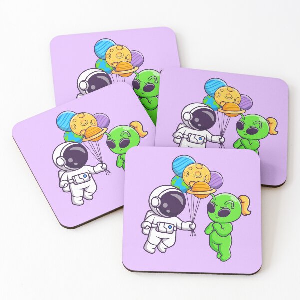 Item preview, Cute Astronaut Giving Planet Balloon to Alien - Cartoon Vector Icon designed and sold by hjian8219.