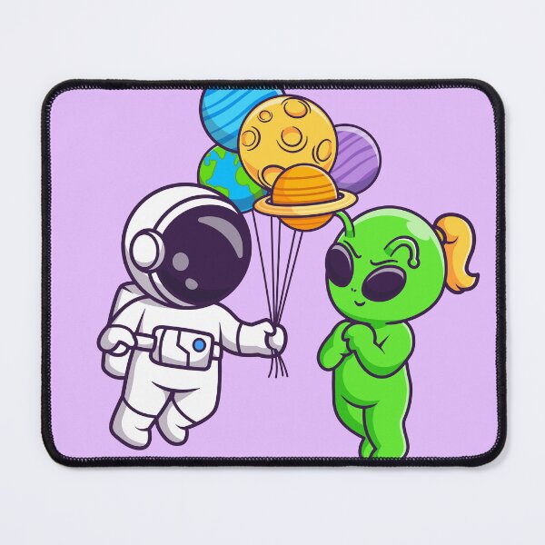Item preview, Cute Astronaut Giving Planet Balloon to Alien - Cartoon Vector Icon designed and sold by hjian8219.