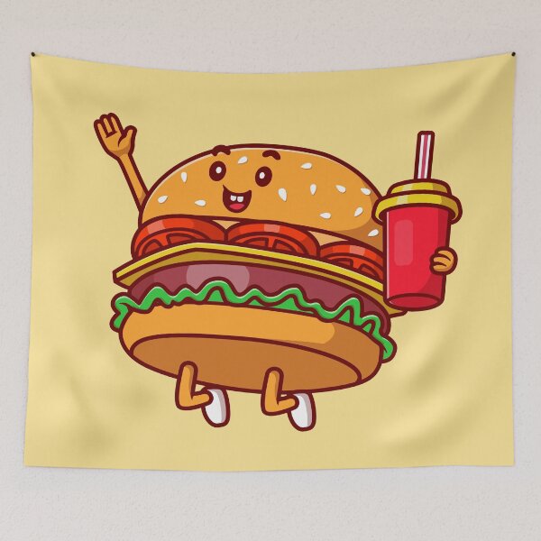 Item preview, Cute Burger Holding Soda Drink - Cartoon Vector Food Icon designed and sold by hjian8219.
