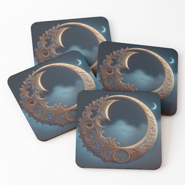 Item preview, Ornate Moon, Gold and Blue With Flowers designed and sold by Maplewood-Arts.