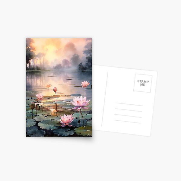 Item preview, Peaceful Lotus Lake Under The Sunrise designed and sold by SallieIrma.