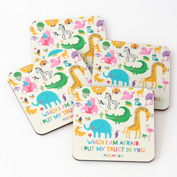 Item preview, "When I am afraid, I put my trust in you." Psalm 56:3 (Colorful Animals) designed and sold by Paper Bee Gift Shop.