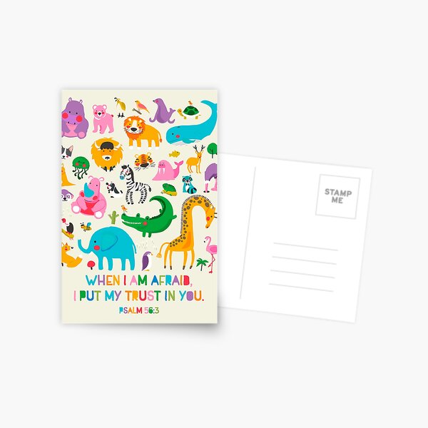 Item preview, "When I am afraid, I put my trust in you." Psalm 56:3 (Colorful Animals) designed and sold by Paper Bee Gift Shop.