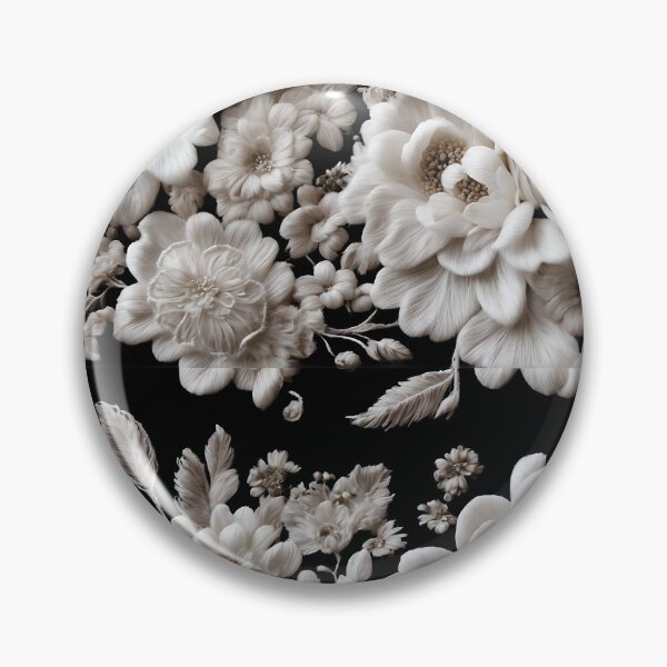 Item preview, Intricate filigree lacework of white flowers on black backdrop designed and sold by UmagineArts.