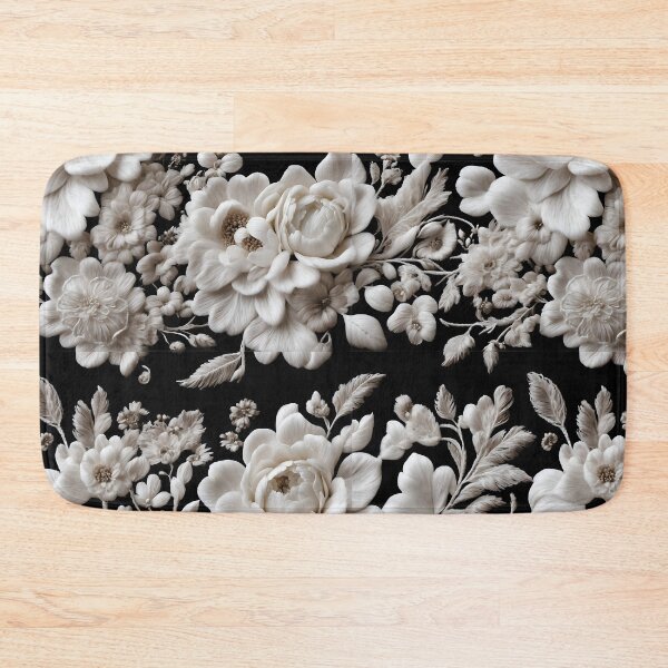 Item preview, Intricate filigree lacework of white flowers on black backdrop designed and sold by UmagineArts.