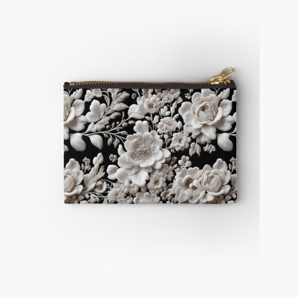 Item preview, Intricate filigree lacework of white flowers on black backdrop designed and sold by UmagineArts.