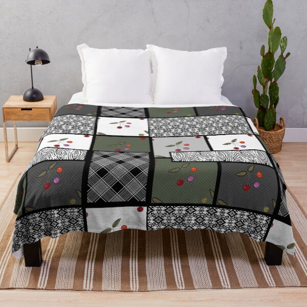 Item preview, Grey olive rustic  patchwork pattern patchwork patches plaid , blanket designed and sold by fuzzyfox.