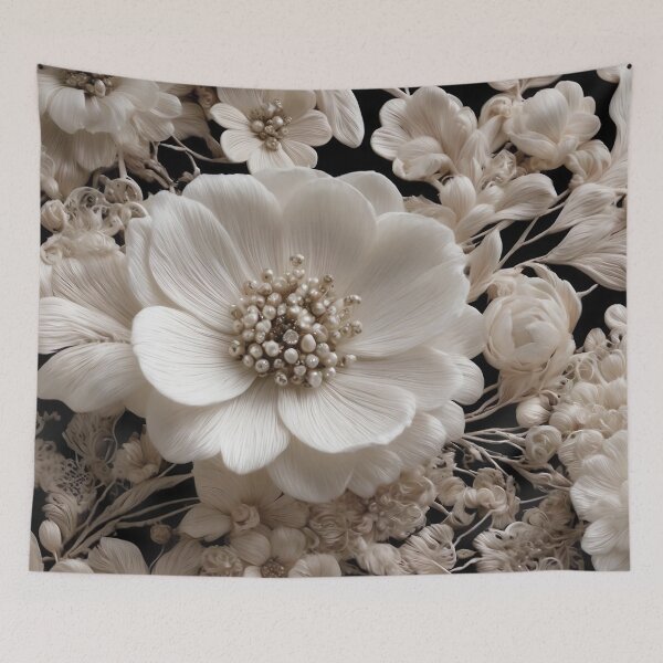 Item preview, Intricate filigree lacework of white flowers on black backdrop -2 designed and sold by UmagineArts.