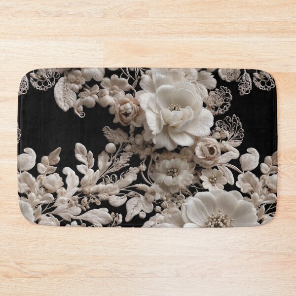 Item preview, Intricate filigree lacework of white flowers on black backdrop -2 designed and sold by UmagineArts.