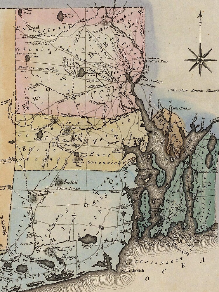 Vintage Map of Rhode Island (1823) by BravuraMedia