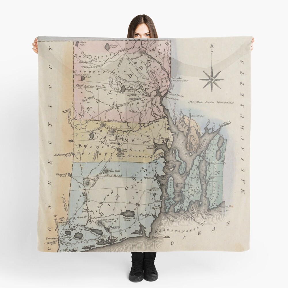 Vintage Map of Rhode Island (1823) Scarf