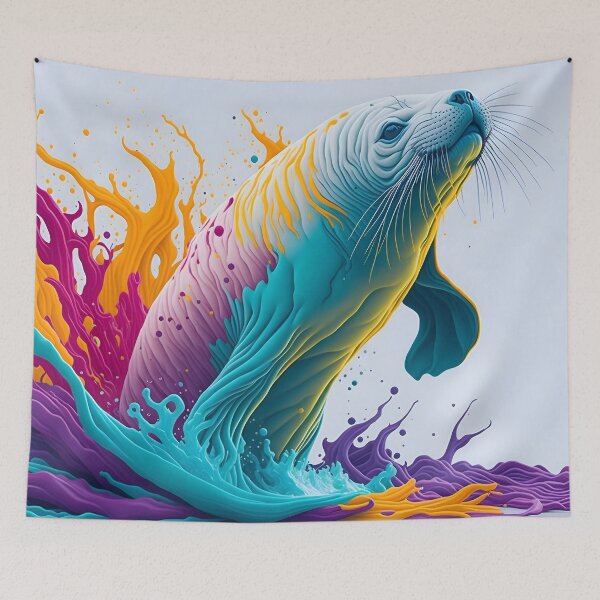 Item preview, "Vibrant Seal Vector Art: A Stunning Display of Fluorescent Splash Colors" designed and sold by Best-Art-32.