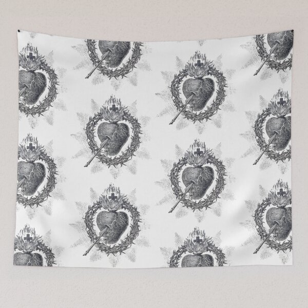 Item preview, Sacred Heart- Black and White Vintage designed and sold by CatholicArtisan.